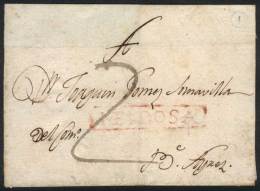 Very Old Folded Cover (circa 1790) Sent To Buenos Aires, With Framed MENDOSA Marking In Red And "2" Rate In Pen,... - Autres & Non Classés