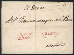 Very Old Folded Cover (circa 1780) Sent To Mendoza, With Red "BUENOS AYRES" And "FRANCA" Markings (VK.4 And 9),... - Autres & Non Classés