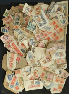 Shoebox Full Of Fragments Of Covers With Good Postages, Including Many High Values, Multiples, Good Combinations,... - Dienstzegels