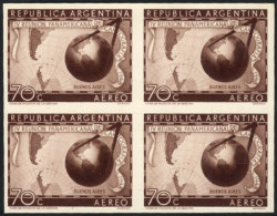 GJ.962, 1949 Cartography, PROOF In Brown, Imperforate Block Of 4 Printed On Opaque Paper, Excellent Quality, Rare! - Aéreo