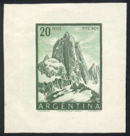 GJ.1055, 1954/7 20P. Fitz Roy, DIE PROOF In Dark Green, Printed On Thick Paper With Glazed Front, VF Quality, Rare! - Autres & Non Classés