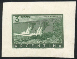 GJ.1050, 1954/7 3P. El Nihuil Dam, DIE PROOF In Dark Green, Printed On Thick Paper With Glazed Front, VF Quality,... - Autres & Non Classés