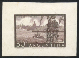 GJ.1042, 1954/7 50c. Port Of Buenos Aires, DIE PROOF In Dark Chestnut, Printed On Thick Paper With Glazed Front, VF... - Andere & Zonder Classificatie
