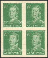 GJ.1034, 1954/7 20c. San Martín, PROOF In Green, Imperforate Block Of 4 Printed On Ordenary Paper, VF... - Andere & Zonder Classificatie