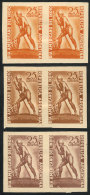 GJ.956, 1948 Indian Day, PROOFS In The 3 Known Colors, Imperforate Pairs Printed On Opaque Paper, VF Quality, Rare! - Andere & Zonder Classificatie