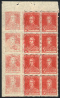 GJ.567a, 1923 5c. San Martín With Period, Corner Block Of 8 With Notable Variety: COMPLETE DOUBLE... - Other & Unclassified