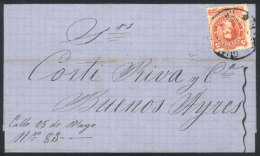 GJ.38, On Folded Cover Dated 7/JUL/1869, With Double Circle GUALEGUAYCHÚ Cancel, VF Quality, Rare! - Other & Unclassified