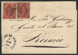 Folded Cover Sent To Rosario On 9/AU/1866, Franked With 2 Examples From 4th Printing (GJ.25) In A Rose Almost... - Brieven En Documenten