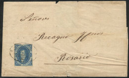 GJ.24, 15c. Blue, Worn Impression, Franking A Folded Cover To Rosario, With Rococo Cancel Of RIO CUARTO (+200%),... - Covers & Documents
