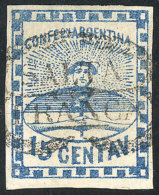 GJ.3, 15c. Blue, With Wreathed SALTA-FRANCA Cancel, Superb, Rare, Signed On Back By Alberto Solari - Used Stamps