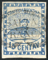 GJ.3, 15c. Blue, With Wreathed SALTA-FRANCA Cancel, Superb, Rare, Signed On Back By Alberto Solari - Oblitérés