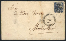 GJ.5, Dos Ps. Blue, Type 13 On The Reconstruction, On A Folded Cover Sent To Montevideo In MAR/1859, With Mute... - Buenos Aires (1858-1864)