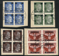 Michel 1/3 + 4, The 4 Values In Used Blocks Of 4, On Fragments, All With Small Guarantee Marks Of J.H.Stolow On... - Andere & Zonder Classificatie
