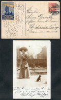 Real Photo PC Sent From Frankfurt To Norway On 12/MAY/1909, With Nice Cinderella Of Intl. Aeronautics Exhibition - Brieven En Documenten
