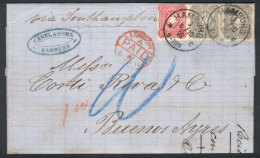 6/OC/1876 HAMBURG - Buenos Aires: Long Letter Written In French, Franked By Sc.41 + 34 Pair, Datestamp Of Hamburg,... - Cartas & Documentos