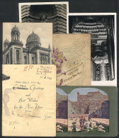 Lot Of 4 Old Postcards (Sinagogue In Nürnberg, New Year Used In New York In 1910, Etc.) + Stereoscopic Card... - Zonder Classificatie