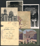 Lot Of 4 Old Postcards (Sinagogue In Nürnberg, New Year Used In New York In 1910, Etc.) + Stereoscopic Card... - Unclassified