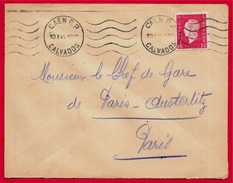 Sur Lettre Timbre Marianne De Dulac Seul - Flamme 14 Caen RP Avec 5 Lignes Ondulées - Janvier 1945 - 1944-45 Marianne Van Dulac