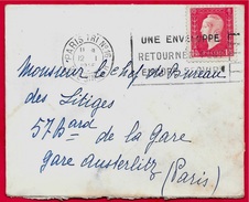 Sur Lettre Timbre Marianne De Dulac Seul - Flamme 75 PARIS TRI "Une Enveloppe Retournée Peut Encore Servir" 1945 - 1944-45 Marianne De Dulac