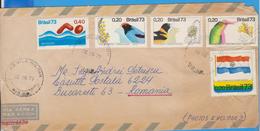 BIRD BIRDS FLAG STAMPS ON COVER, AIR MAIL BRAZIL SEND ROMANIA - Lettres & Documents