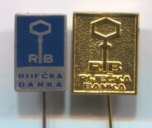 BANK, BANQUE, BANCA, Rijeka Croatia, Vintage Pin, Badge, Abzeichen, 2 Pcs - Banks