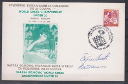 Yugoslavia, Autograph Of World Chess Champion For Girls (under 20) - Natasa Bojkovic, On A Special Card And Postmark - Briefe U. Dokumente