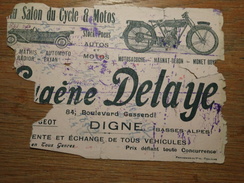 Buvard En Mauvais état, Eugène Delaye, Au Salon Du Cycle Et Motos à Digne, Mathis, Automoto, Payan, Peugeot - Transportmiddelen
