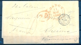 1848 , GRAN BRETAÑA , CARTA COMPLETA CIRCULADA ENTRE LONDRES Y REIMS , VIA CALAIS , TRANSITOS , LLEGADA - ...-1840 Prephilately