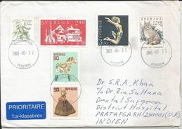Svierige, Sweden To India Used Cover With Six Stamps On Cover, 2003, As Per Scan - Cartas & Documentos