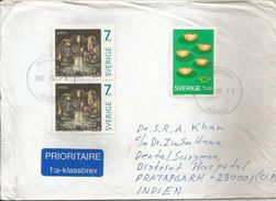 Svierige, Sweden To India Used Cover With Three Stamps On Cover, 2003, As Per Scan - Cartas & Documentos