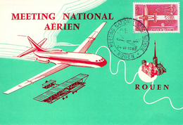 Carte Philatélique Aviation Meeting Aérien National Rouen 1962 Cachets Sur Timbre Aviation De Tourisme 20 C - 1960-.... Storia Postale