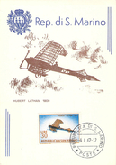 Carte  Philatélique Rep Di S Marino Pilote Robert Latham 1907  Aviation  FAIP N° 194 Timbrée 1962 - Airmail