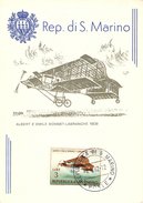 Carte  Philatélique Rep Di S Marino Bonnet Et Labranche 1908 Aviation  FAIP N° 194  Timbrée 1962 - Luchtpost