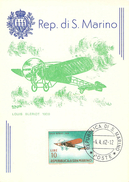 Carte  Philatélique Rep Di S Marino Blèriot 1909 Aviation  FAIP N° 194  Timbrée 1962 - Poste Aérienne