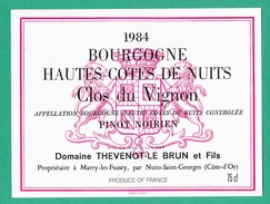 étiquette Vin Bourgogne Neuve  HAUTES COTES DE NUITS CLOS DU VIGNON THEVENOT 1984   A - Bourgogne