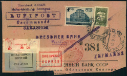 1934, Large Part Of Registered Express Letter Via Airmail Bankletter From LENINGRAD To Berlin. - Lettres & Documents