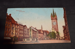 Straubing Theresienplatz  (place Monument Eglise Clocher Horloge )  Envoyer 1912 Sans Timbre - Straubing