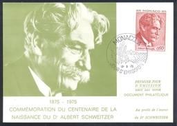 Monaco 1975 Maximum Card: Nobel Prize Laureats; Famous People Albert Schweitzer Nobel Peace Prize 1952 - Nobel Prize Laureates