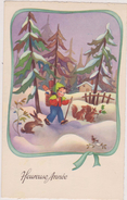 Cpa, HEUREUSE ANNEE,BONNE ANNEE,LAPIN,neige,foret,pere Noel - Neujahr