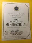 3557 -  Monbazillac 1981 Réserve Cave  Coopérative De Monbazillac - Monbazillac