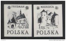 POLAND 1952 HISTORICAL BUILDINGS BLACK PRINTS NIEDZICA CASTLE & FRYDMAN CHURCH GOTHIC ARCHITECTURE NHM - Proeven & Herdruk