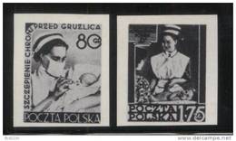 POLAND 1953 HEALTH SET OF 2 BLACK PRINTS NHM - Anti TB Tuberculosis Nurses Birth Children New Born Medicine Disease - Probe- Und Nachdrucke