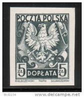 POLAND 1951 POSTAGE DUE IMPERF BLACK PROOF NHM (NO GUM) - Essais & Réimpressions