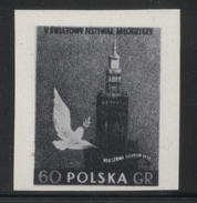 1955 5TH WORLD STUDENT PEACE FESTIVAL BLACK PRINT NHM Youth Dove Birds Education Flowers Palace Culture Warsaw - Essais & Réimpressions
