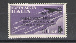 REGNO 1934  POSTA AEREA VOLO ROMA-BUENOS AIRES 10 SU 2 L. ** MNH LUSSO - Luchtpost