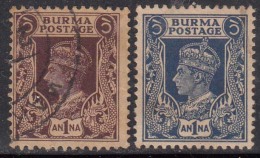 1a  X 2 Diff., 1938 & 1946, Burma KGVI Series, - Birmanie (...-1947)