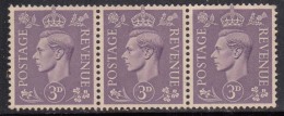 3d Strip Of 3 MNH 1937 / 1938 /1941, KGVI Series, Great Britain - Unused Stamps