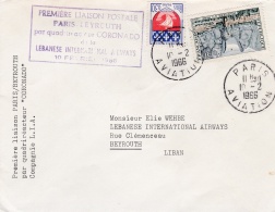 FRANCE  :  1ère Liaison Postale  " PARIS-BEYROUTH "  CaD Paris Aviation Du 10 02 1966 - 1960-.... Briefe & Dokumente