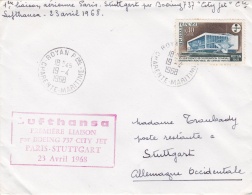 FRANCE  :  1ère Liaison Postale  " PARIS-STUGGART "  Cachet Luftansa Du 23 Avril1968 - 1960-.... Briefe & Dokumente