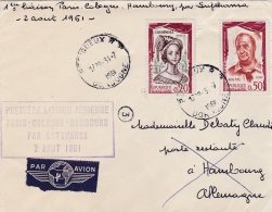 FRANCE  :  1ère Liaison Postale  " PARIS COLOGNE HAMBOURG  "  Cachet Lufthansa Du 02 08 1961 - 1960-.... Covers & Documents